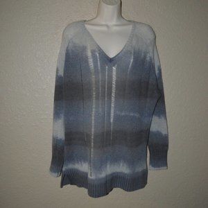 Sz 0 XS/S Raquel Allegra Gray Cashmere Distressed Oversized V-Neck Sweater